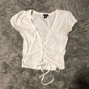 Ribbed Cropped Tie Up Shirt